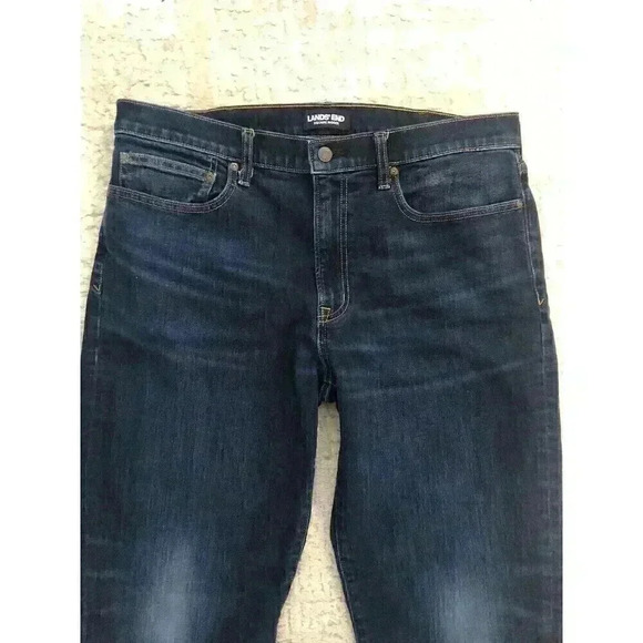 Lands End Square Rigger Mens 37x28 Blue Jeans Whiskers Bootcut - Picture 2 of 6